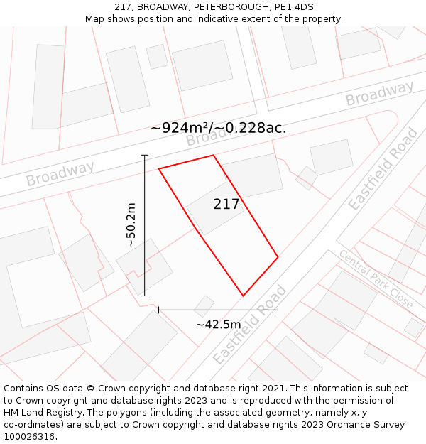 217, BROADWAY, PETERBOROUGH, PE1 4DS: Plot and title map