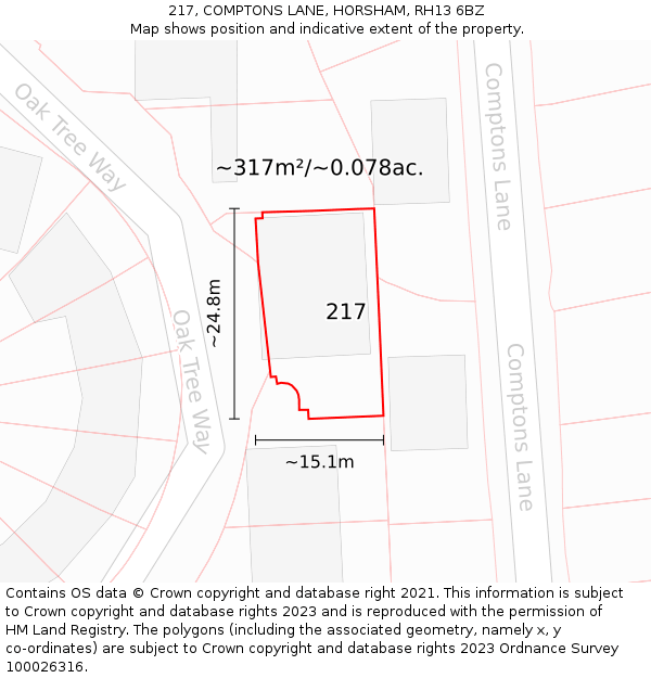 217, COMPTONS LANE, HORSHAM, RH13 6BZ: Plot and title map