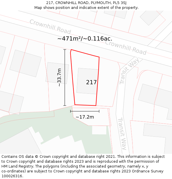 217, CROWNHILL ROAD, PLYMOUTH, PL5 3SJ: Plot and title map