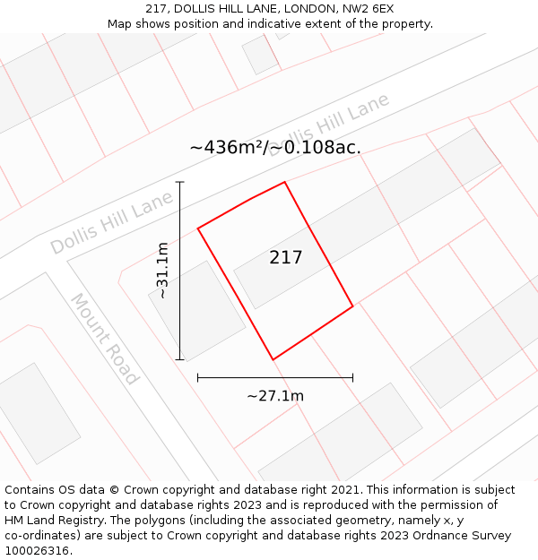 217, DOLLIS HILL LANE, LONDON, NW2 6EX: Plot and title map