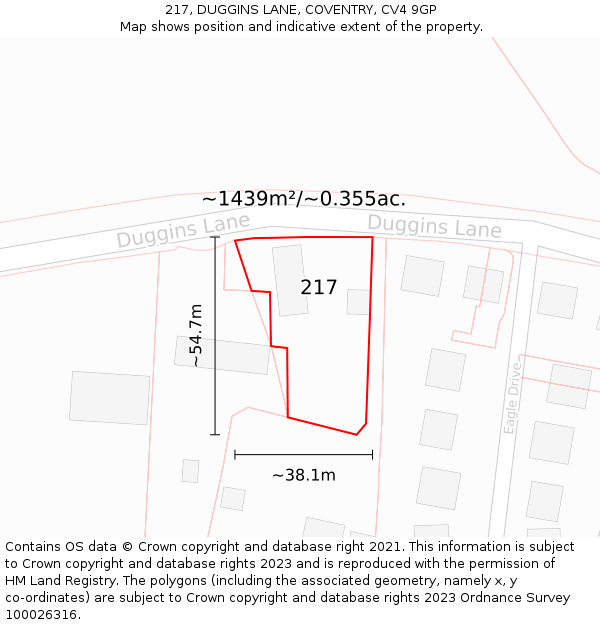 217, DUGGINS LANE, COVENTRY, CV4 9GP: Plot and title map