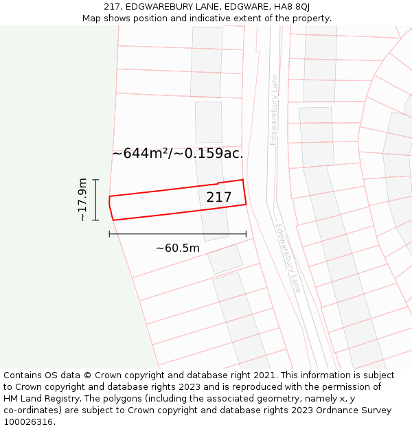 217, EDGWAREBURY LANE, EDGWARE, HA8 8QJ: Plot and title map