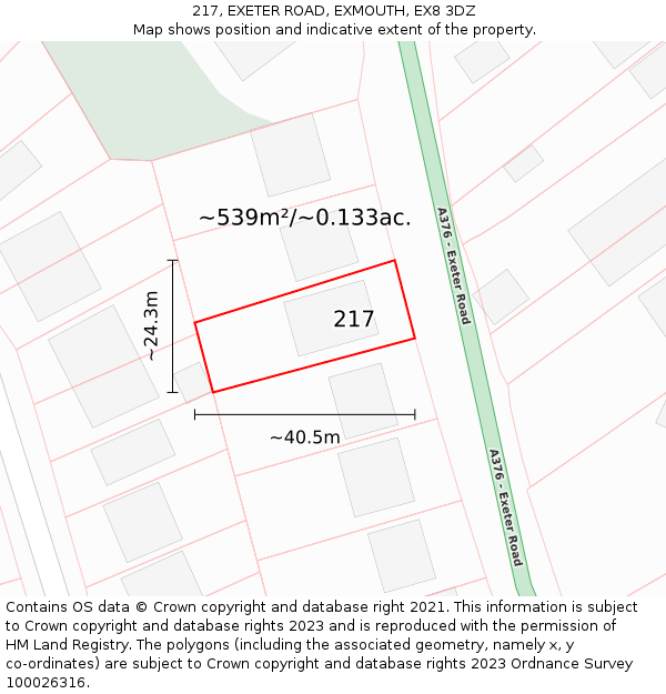 217, EXETER ROAD, EXMOUTH, EX8 3DZ: Plot and title map