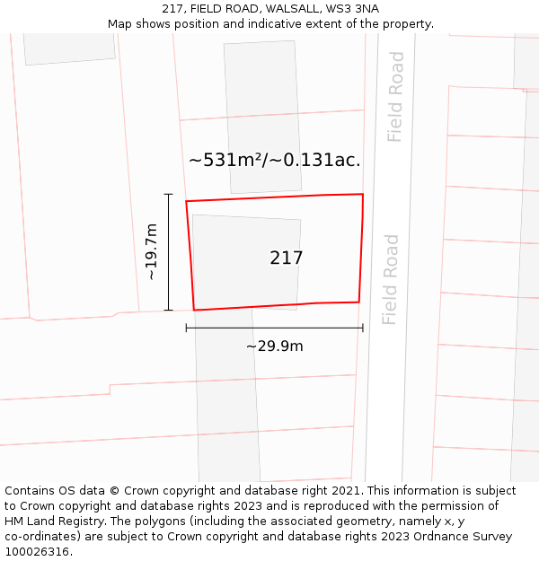 217, FIELD ROAD, WALSALL, WS3 3NA: Plot and title map