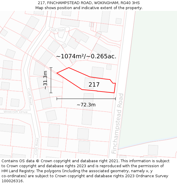 217, FINCHAMPSTEAD ROAD, WOKINGHAM, RG40 3HS: Plot and title map