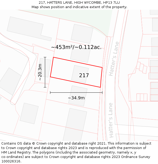 217, HATTERS LANE, HIGH WYCOMBE, HP13 7LU: Plot and title map