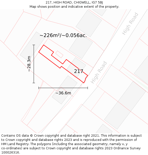 217, HIGH ROAD, CHIGWELL, IG7 5BJ: Plot and title map