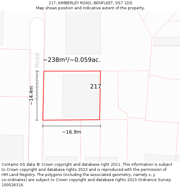 217, KIMBERLEY ROAD, BENFLEET, SS7 1DS: Plot and title map