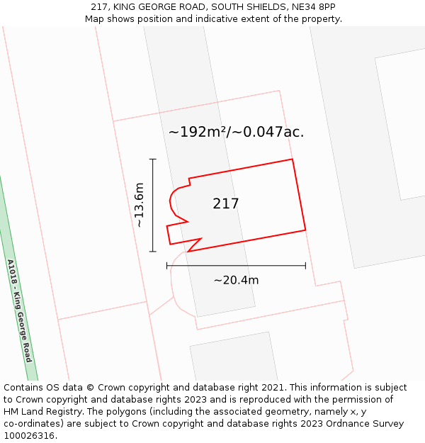 217, KING GEORGE ROAD, SOUTH SHIELDS, NE34 8PP: Plot and title map