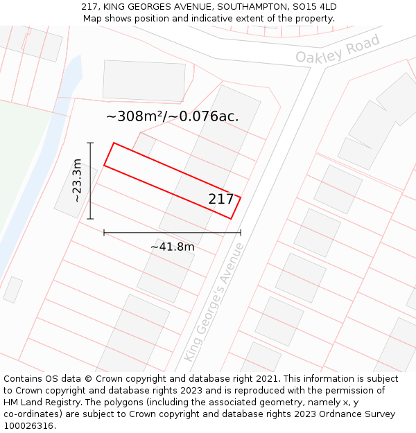 217, KING GEORGES AVENUE, SOUTHAMPTON, SO15 4LD: Plot and title map