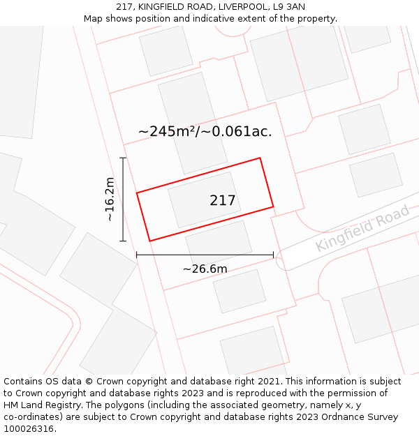 217, KINGFIELD ROAD, LIVERPOOL, L9 3AN: Plot and title map