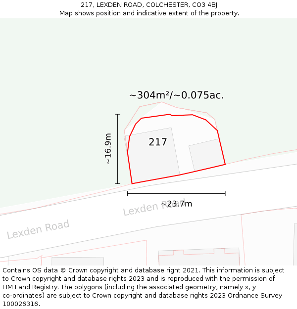 217, LEXDEN ROAD, COLCHESTER, CO3 4BJ: Plot and title map
