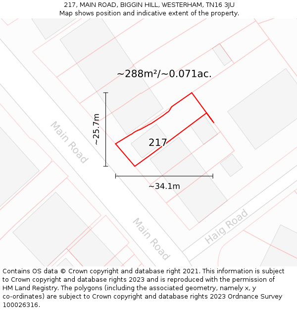 217, MAIN ROAD, BIGGIN HILL, WESTERHAM, TN16 3JU: Plot and title map