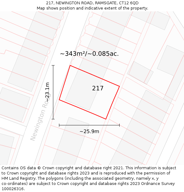 217, NEWINGTON ROAD, RAMSGATE, CT12 6QD: Plot and title map