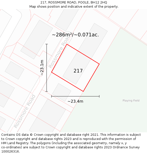 217, ROSSMORE ROAD, POOLE, BH12 2HQ: Plot and title map