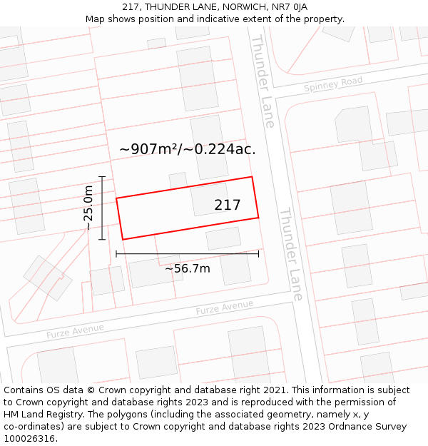 217, THUNDER LANE, NORWICH, NR7 0JA: Plot and title map