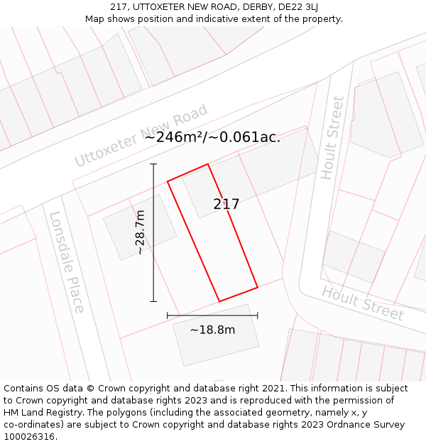 217, UTTOXETER NEW ROAD, DERBY, DE22 3LJ: Plot and title map