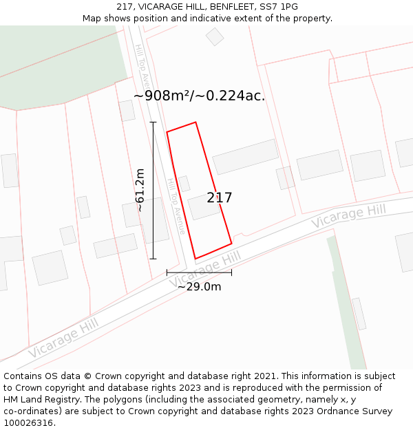 217, VICARAGE HILL, BENFLEET, SS7 1PG: Plot and title map