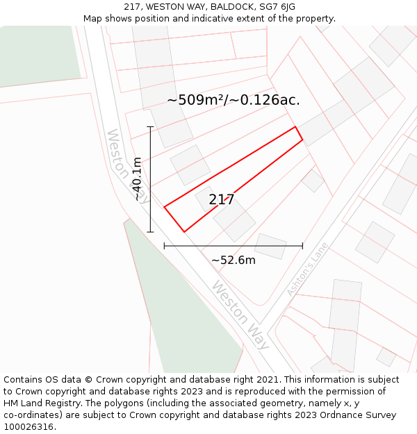 217, WESTON WAY, BALDOCK, SG7 6JG: Plot and title map