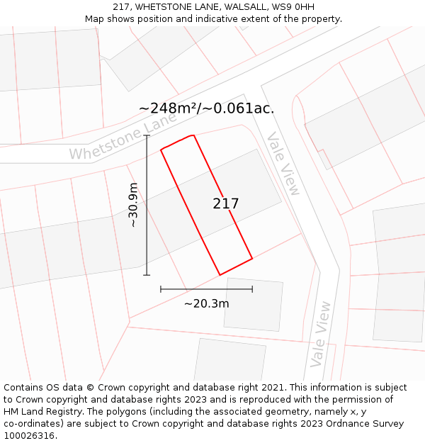 217, WHETSTONE LANE, WALSALL, WS9 0HH: Plot and title map