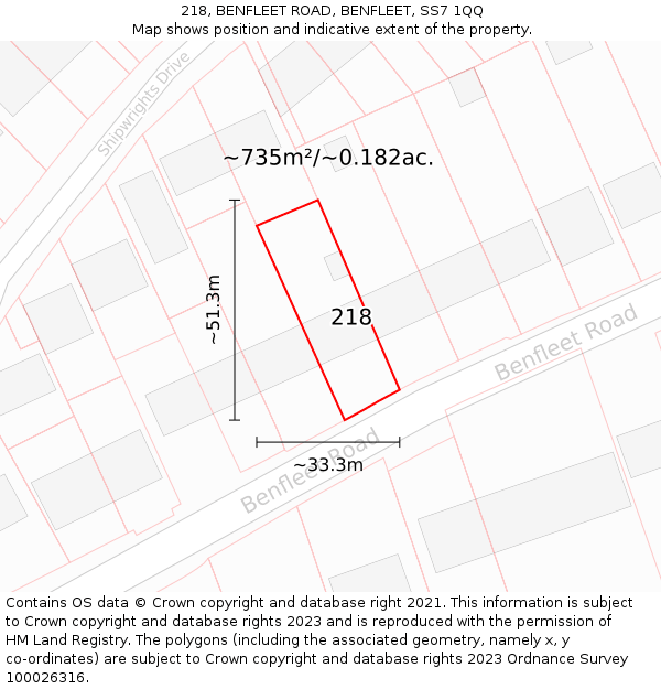 218, BENFLEET ROAD, BENFLEET, SS7 1QQ: Plot and title map