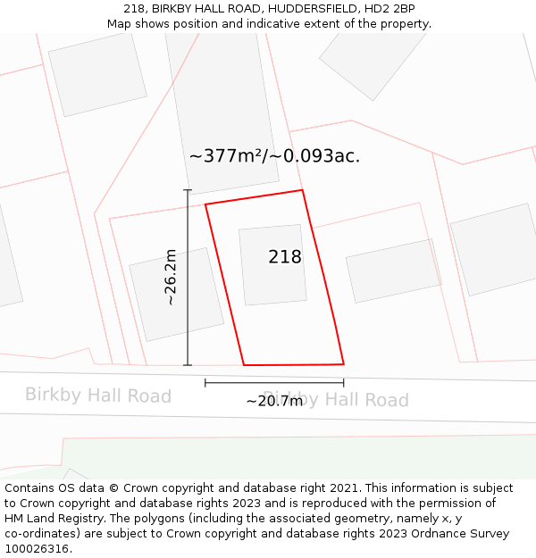 218, BIRKBY HALL ROAD, HUDDERSFIELD, HD2 2BP: Plot and title map