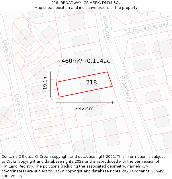 218, BROADWAY, GRIMSBY, DN34 5QU: Plot and title map