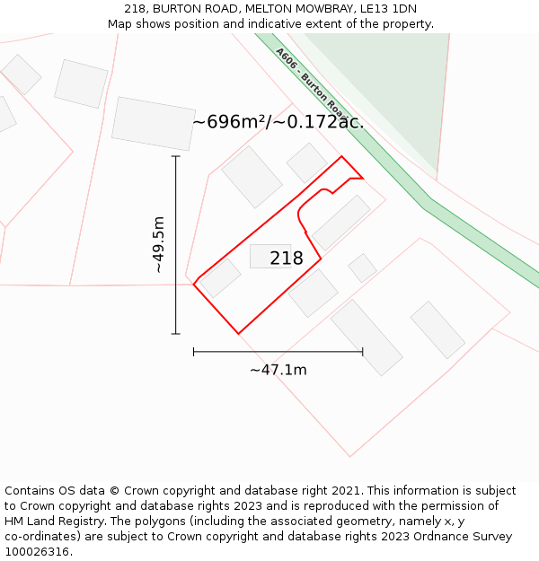 218, BURTON ROAD, MELTON MOWBRAY, LE13 1DN: Plot and title map