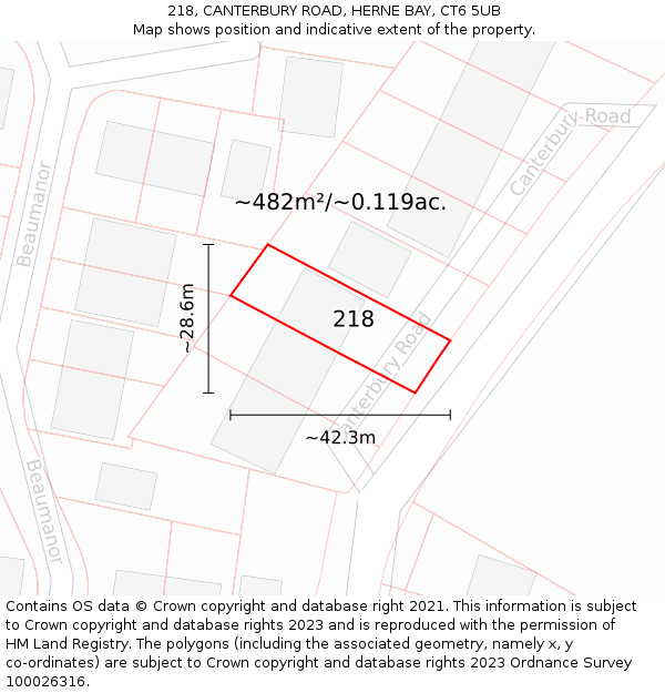 218, CANTERBURY ROAD, HERNE BAY, CT6 5UB: Plot and title map