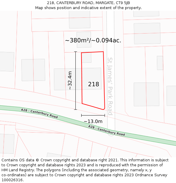 218, CANTERBURY ROAD, MARGATE, CT9 5JB: Plot and title map