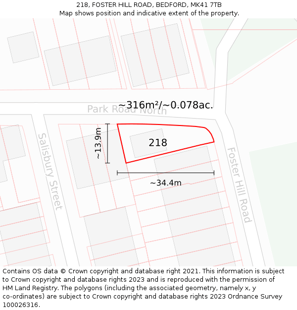 218, FOSTER HILL ROAD, BEDFORD, MK41 7TB: Plot and title map