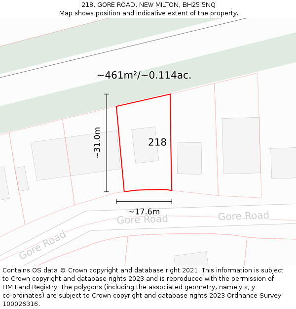 218, GORE ROAD, NEW MILTON, BH25 5NQ: Plot and title map
