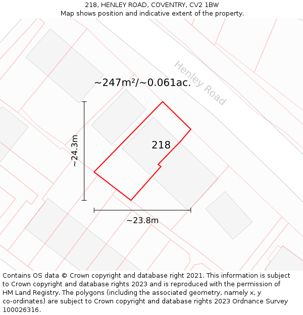 218, HENLEY ROAD, COVENTRY, CV2 1BW: Plot and title map