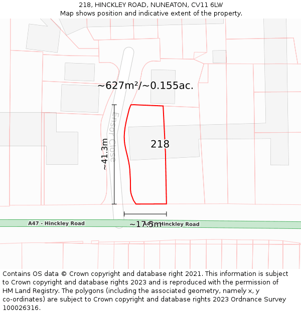 218, HINCKLEY ROAD, NUNEATON, CV11 6LW: Plot and title map