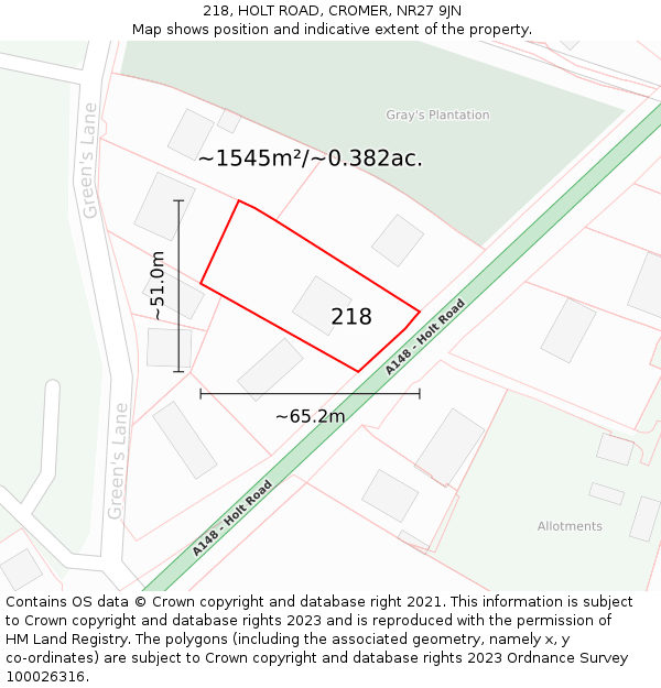 218, HOLT ROAD, CROMER, NR27 9JN: Plot and title map