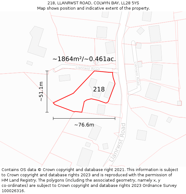 218, LLANRWST ROAD, COLWYN BAY, LL28 5YS: Plot and title map