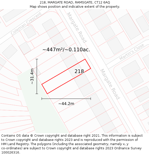 218, MARGATE ROAD, RAMSGATE, CT12 6AQ: Plot and title map