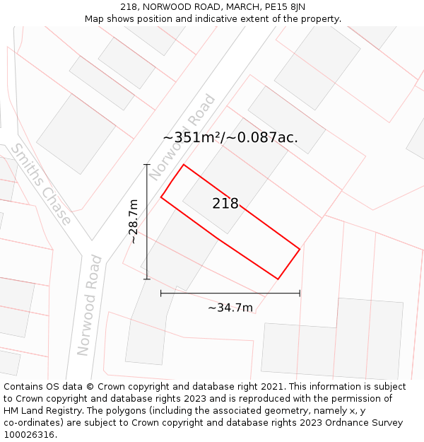 218, NORWOOD ROAD, MARCH, PE15 8JN: Plot and title map