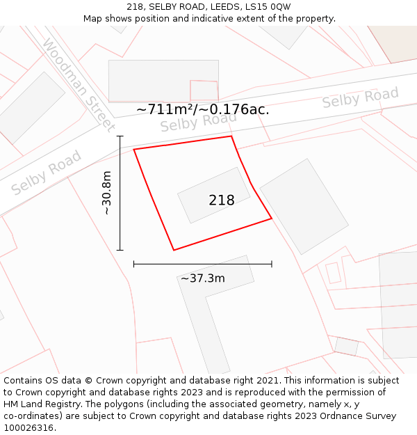 218, SELBY ROAD, LEEDS, LS15 0QW: Plot and title map