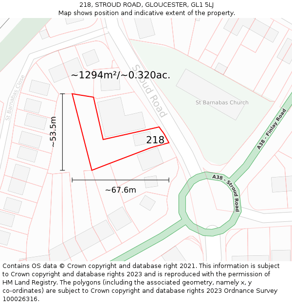 218, STROUD ROAD, GLOUCESTER, GL1 5LJ: Plot and title map