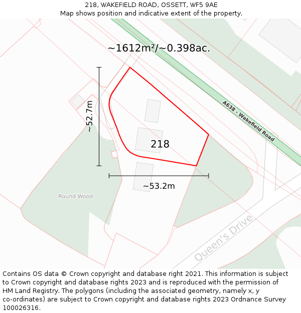 218, WAKEFIELD ROAD, OSSETT, WF5 9AE: Plot and title map