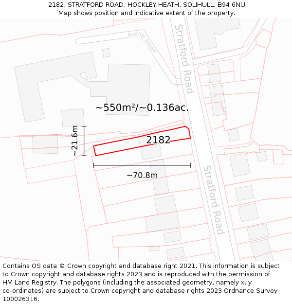 2182, STRATFORD ROAD, HOCKLEY HEATH, SOLIHULL, B94 6NU: Plot and title map