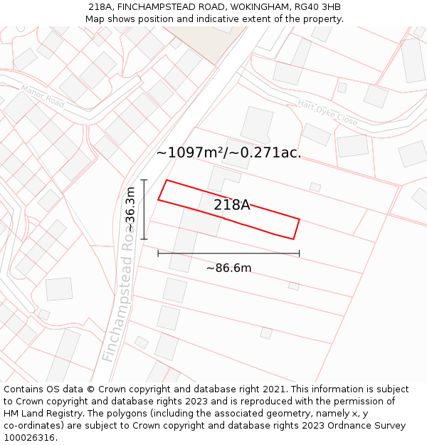 218A, FINCHAMPSTEAD ROAD, WOKINGHAM, RG40 3HB: Plot and title map