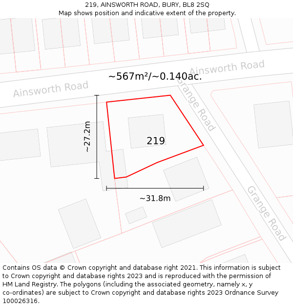 219, AINSWORTH ROAD, BURY, BL8 2SQ: Plot and title map