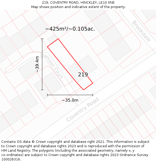 219, COVENTRY ROAD, HINCKLEY, LE10 0NE: Plot and title map