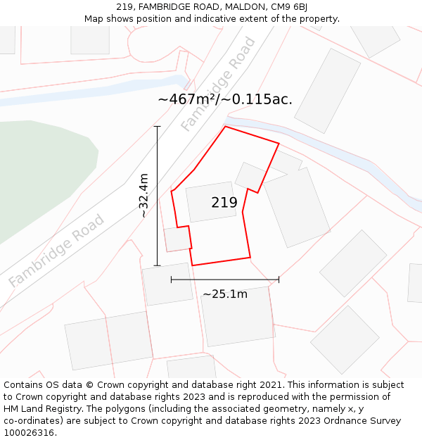 219, FAMBRIDGE ROAD, MALDON, CM9 6BJ: Plot and title map