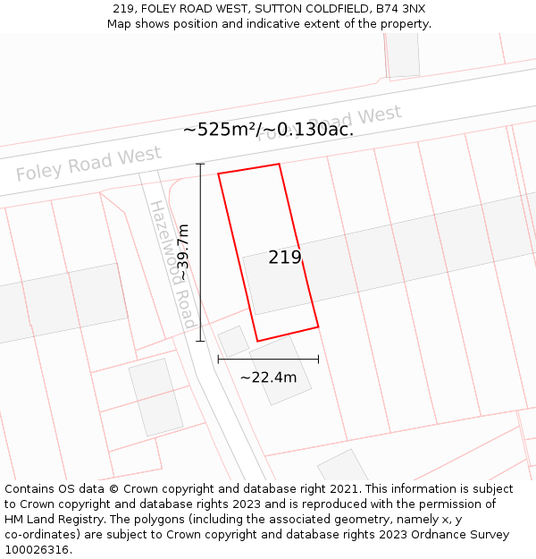 219, FOLEY ROAD WEST, SUTTON COLDFIELD, B74 3NX: Plot and title map