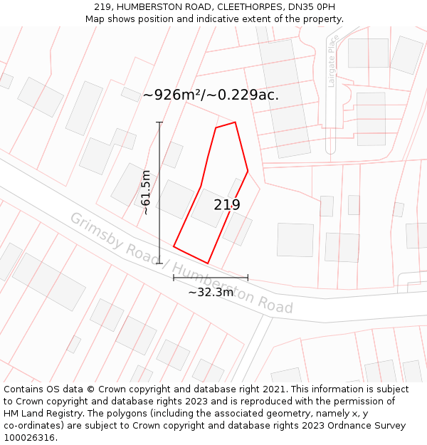 219, HUMBERSTON ROAD, CLEETHORPES, DN35 0PH: Plot and title map