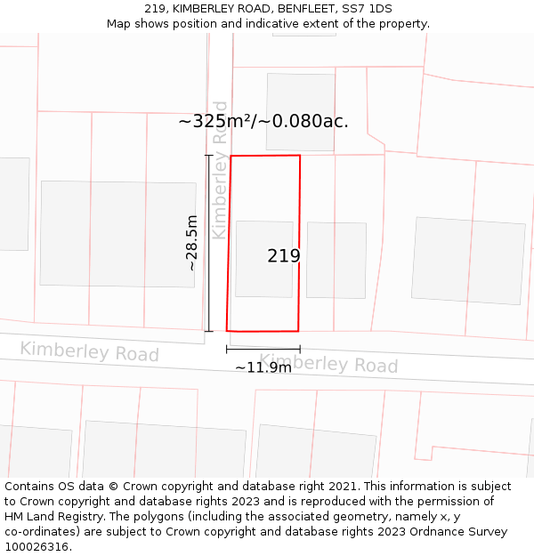 219, KIMBERLEY ROAD, BENFLEET, SS7 1DS: Plot and title map