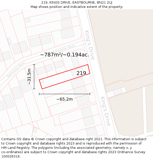 219, KINGS DRIVE, EASTBOURNE, BN21 2UJ: Plot and title map